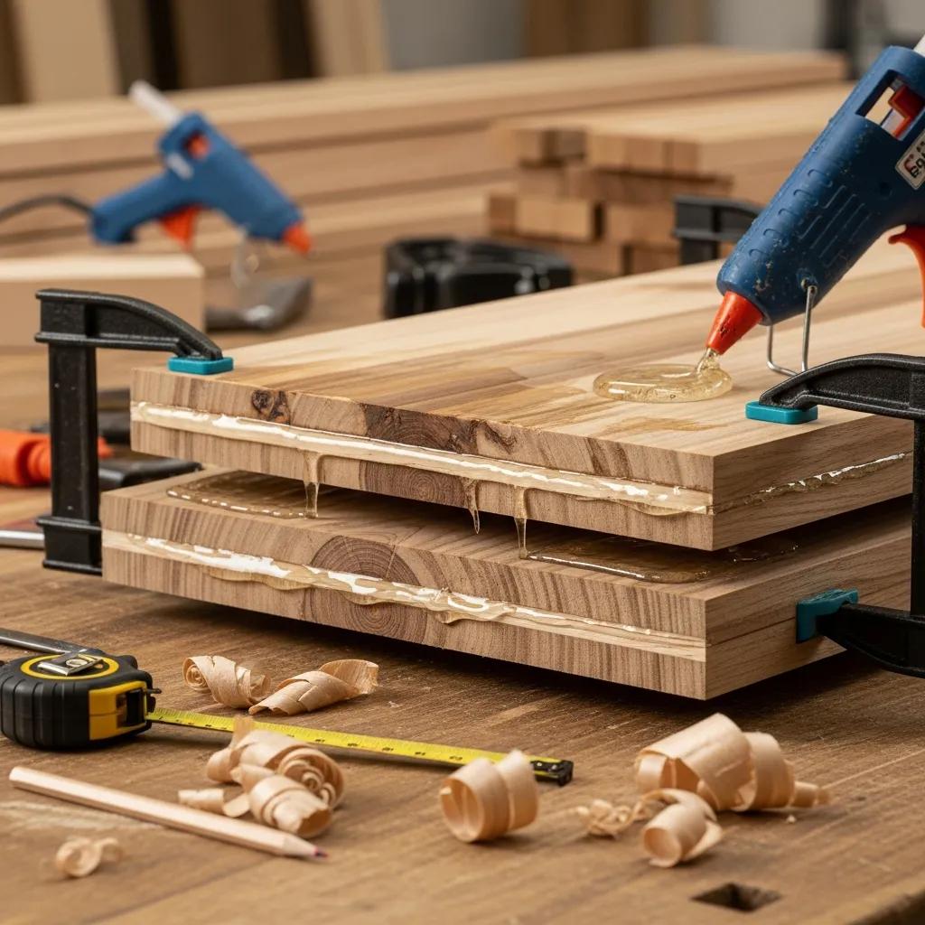 Close-up of stress laminated timber layers being assembled, highlighting craftsmanship and material quality