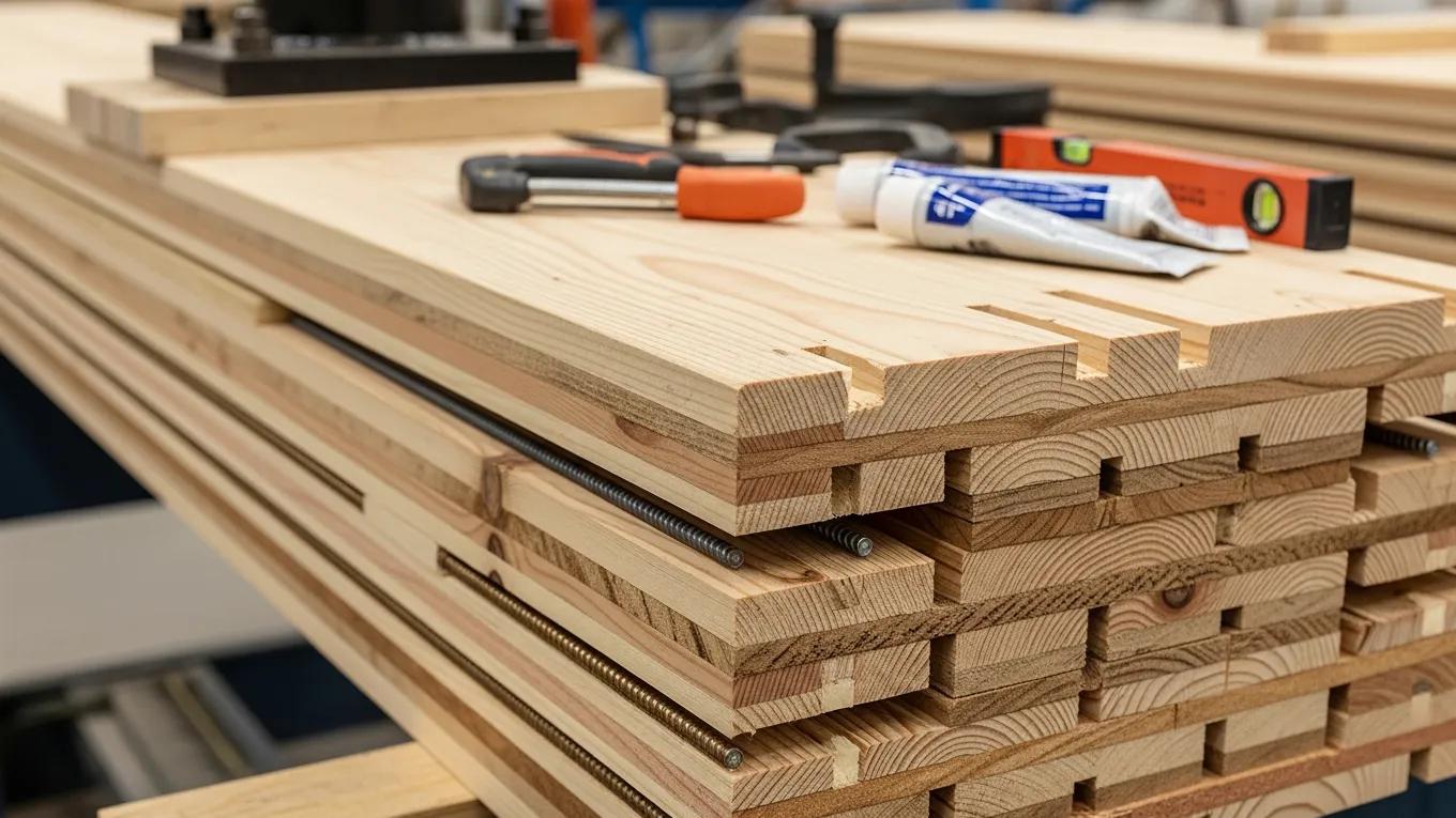 Layers of laminated timber used in stress laminated timber bridges
