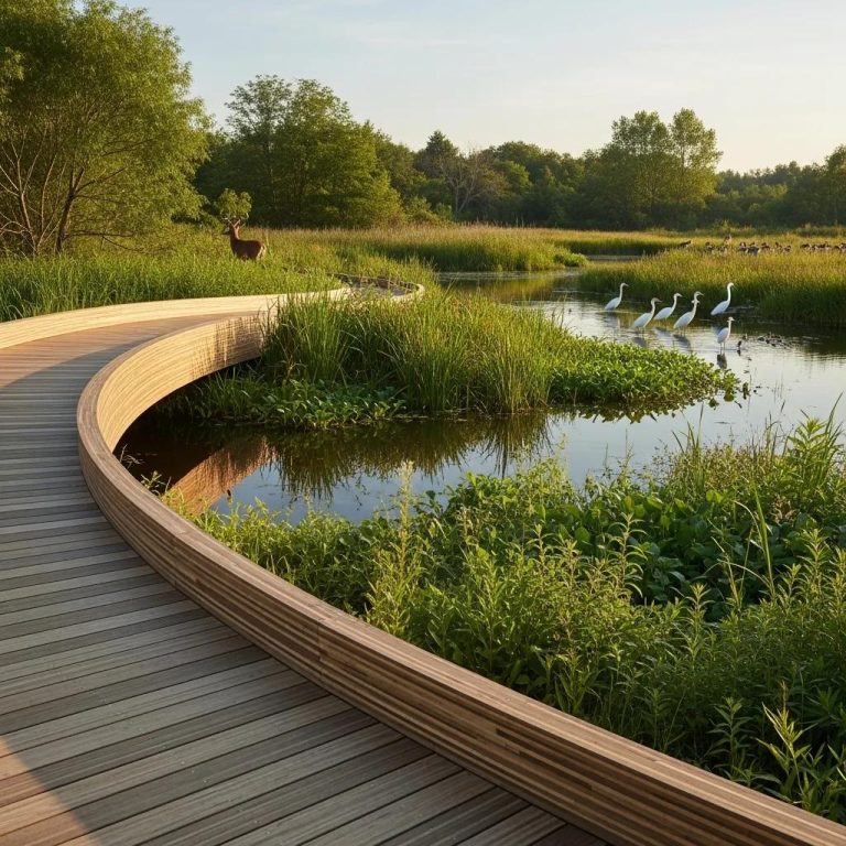 Temporary bridge over wetland showcasing eco-friendly design and environmental preservation