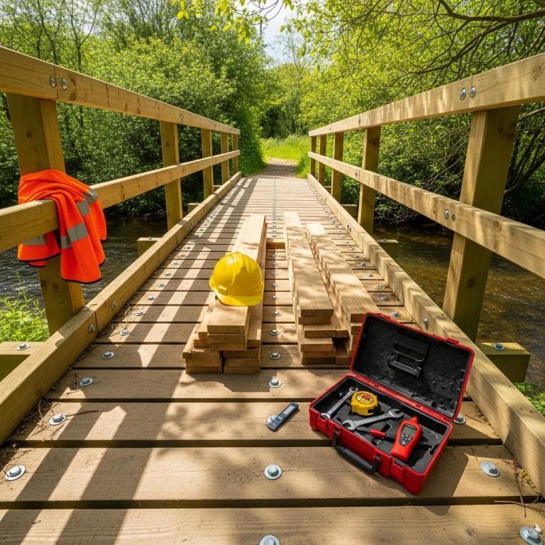 Temporary timber bridge in a natural setting, highlighting maintenance aspects